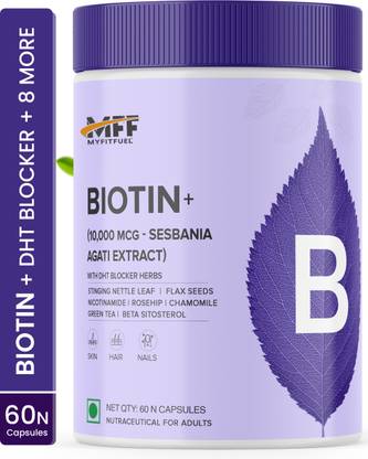 MyFitFuel Biotin+ 10,000mg Sesbania+ 10 Hair Key Extracts, Ingredients Plant Based 60 Nos