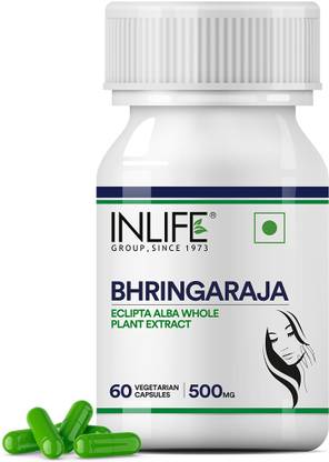 INLIFE Bhringraja Extract, 500mg (60 Vegetarian Capsules) for Hair, Skin and Nails