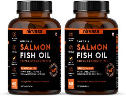 Nirvasa Omega 3 Salmon Fish Oil (Triple Strength) Softgels | For Heart, Brain & Bones