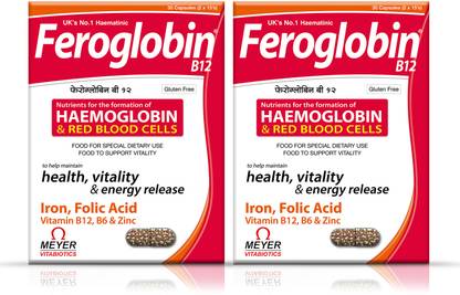 Feroglobin B12 Capsules - 30 Capsules | Gentle Iron Supplement for Anaemia (Pack of2)