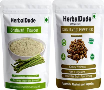 HERBALDUDE 100% Natural Shatavari Root and Gokharu powder each 200g (2 x200 g)