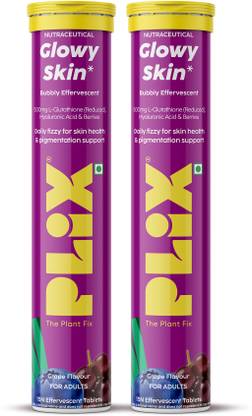 The Plant Fix Plix Glowy Skin Tablets | 500mg L-Glutathione & Vitamin C | Pack Of 2, Grape.