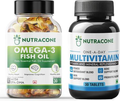NUTRACONE Multivitamin & Omega 3 1000mg Fish Oil tablet combo