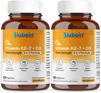 Blubein Vitamin D3 + K2-7 Capsule | 600IU Cholecalciferol for Strong & Healthy Bones