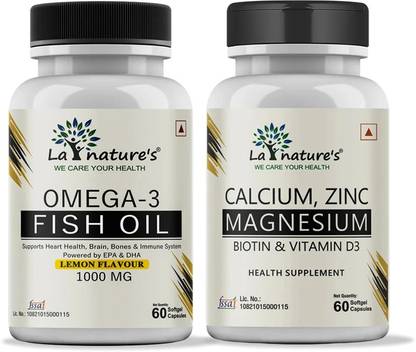 La Natures Omega3 Fish Oil + Calcium, Zinc Magnesium Capsules| Supports Immune System