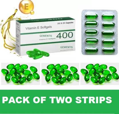 gementis VITAMIN E (400I.U) CAPSULE FOR SKIN HAIRS AND BODY CARE (2*10CAPSULES)