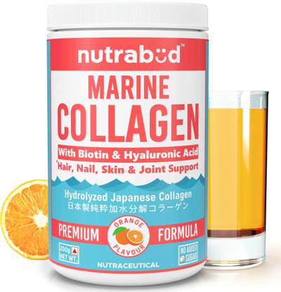 Nutrabud Japanese Marine Collagen Powder Supplement for Radiant Skin Glow- Orange Flavour