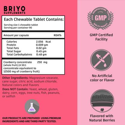 BRIYOSIS cranberry concentrate chewable tablets (equivalent to 12500 mg cranberry fruit)