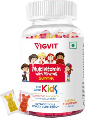 Vigvit Multivitamin with Minerals Gummies For Kids I Lemon & Strawberry Flavour
