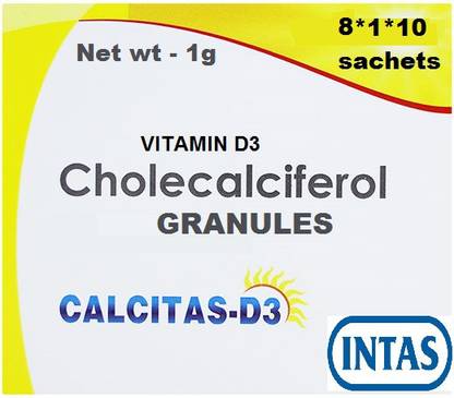 INTAS CALCITAS D3 GRANUELS 1 GM SACHET PACK OF EIGHTY CALCIUM SACHET (80 g)
