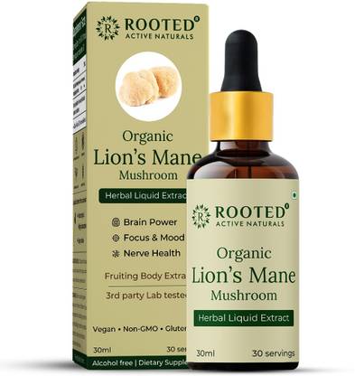 ROOTED Lions Mane mushroom liquid Extract (30 ml) | Memory, Focus, Brain Powder & Nerve