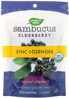 Nature's Way Sambucus Elderberry, Zinc Lozenges with Vitamin C, 24 Lozenges