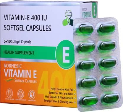 KORMESIC Vitamin E Capsule For Face & Hair 100 % Natural Vitamin E Capsule 5x10=50