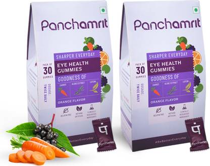 Panchamrit Eye Health Gummies I Reduces Eye Strain & Fatigue I 60 Gummies, Orange Flavour