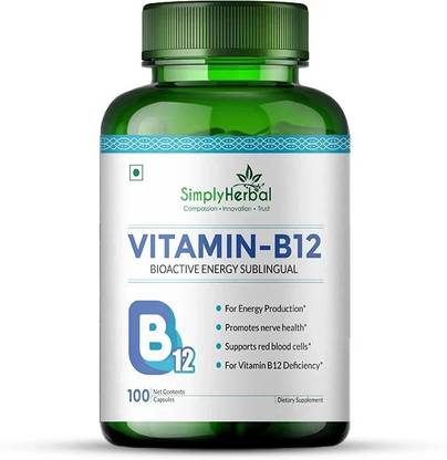 Simply Herbal Vitamin B12 Cyanocobalamin 1000MCG for Produce Red Blood Cells & Boost Energy