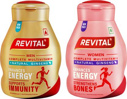 Revital H Multivitamin For Men+Women With Natural Ginseng, 10 Vit & 9 Min (30Tab + 30Cap)