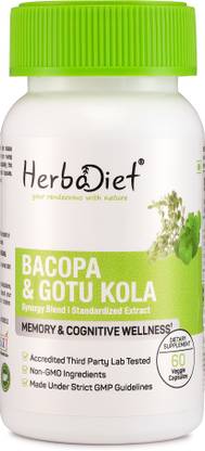 herbadiet Bacopa with Gotu Kola Extract|Brahmi Centella Asiatica|Brain Health Supplement