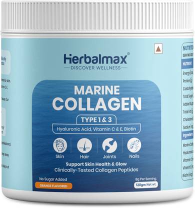 Herbal max Marine Collagen with Vitamin C & E, Bition for Skin Glow & Anti Ageing