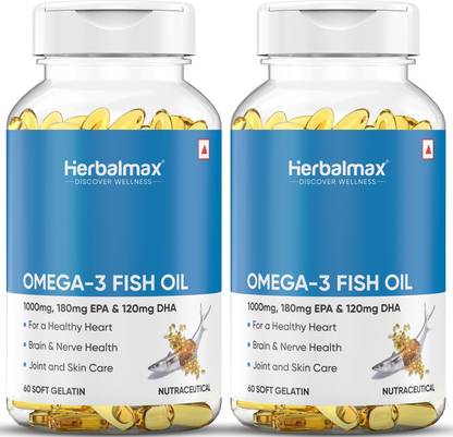 Herbal max Fish oil (1000 Omega 3, with 180 mg EPA & 120 mg) for brain, heart | eye health