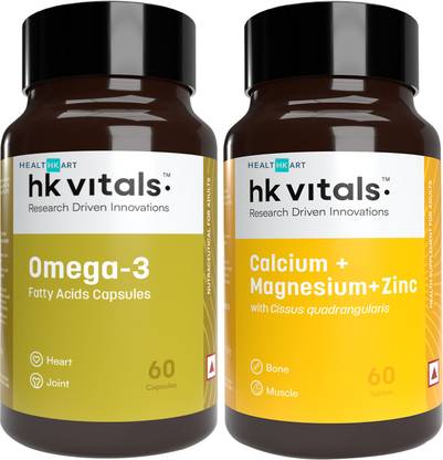 HEALTHKART HK Vitals Omega 3, 60 Capsules and Calcium Magnesium & Zinc