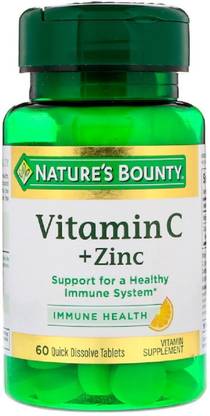 Nature's Bounty Vitamin C + Zinc, Natural Citrus Flavor, 60 Quick Dissolve Tablets
