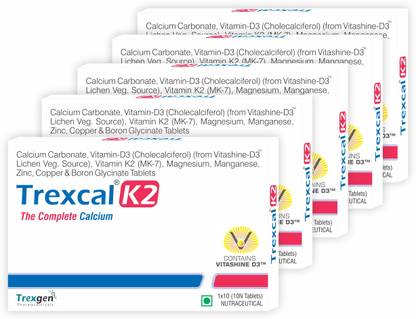 Trexgen TREXCAL-K2 The Complete Calcium with D3, K2-7 (5X10 = 50 Tablets)