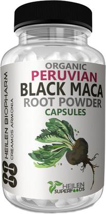 HEILEN BIOPHARM Premium Peruvian Organic Black Maca Root Powder Capsule, 500 mg X 180 Caps, 90 gm