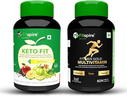 Fitspire Fit Gold Multivitamin Tablets for Men & Keto Fit Organic Capsules (Pack of 2)