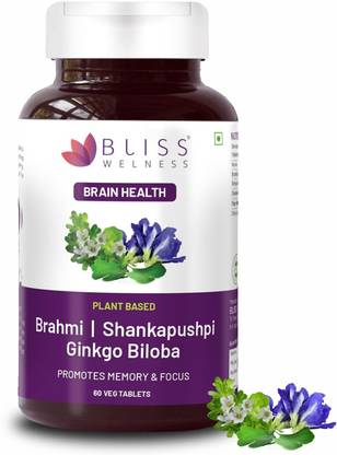 Bliss Welness Brain Booster,Brahmi Shankpushpi Ginkgo Biloba | Memory Mind Focus supplement