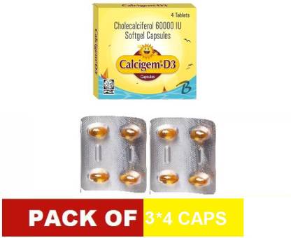 PCI Calcigem -D3 60000 IU, Pack of 3 x 4 Cap (12 No)