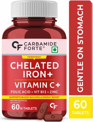 CARBAMIDE FORTE Chelated Iron Tablets for Women & Men with Folic Acid | Iron Supplement