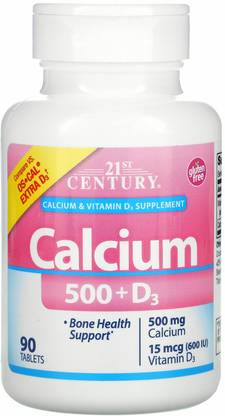 21st Century Calcium 500 + D3, 15 mcg (600 IU), 90 Tablets
