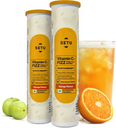 SETU Vitamin C: Fizz - 30 Effervescent Tablets (Pack of 2) | Amla Extract and Zinc