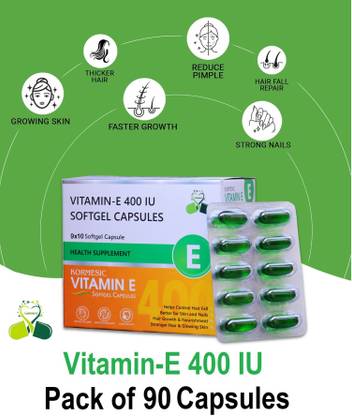 KORMESIC Vitamin E Capsule For Face & Hair 100 % Natural Vitamin E Capsule 90