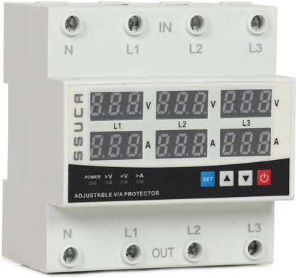 SSUCA 3 Phase Voltage Protector 63A 220V, Automatic Adjustable Voltage Safe Guard for Over/Under Voltage/Short Circuit/Overload Protection, Auto-Reconnect LED Display