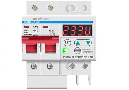 amiciSmart WiFi MCB Circuit Breaker 63A Timer Switch with Over/Under Voltage, Over Current and Short Circuit Protection Compatible with Alexa Google Assistant Din Rail Mounted Over/Under Voltage Protection