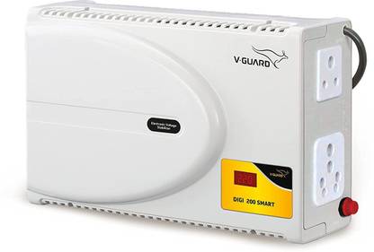 V-Guard Digi 200 Rectangular Smart TV Stabilizer for up to 203 cm (80") TV + Set top Box + Home Theatre- Working Range: 140-295 VAC ; 6 A, Grey