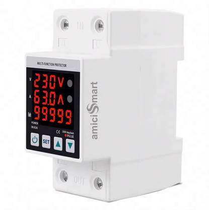 amiciSmart Over/Under Voltage, Over Current/Load Protection with Digital Energy Meter 63A, 230V DIN Rail Mounted Smart Device