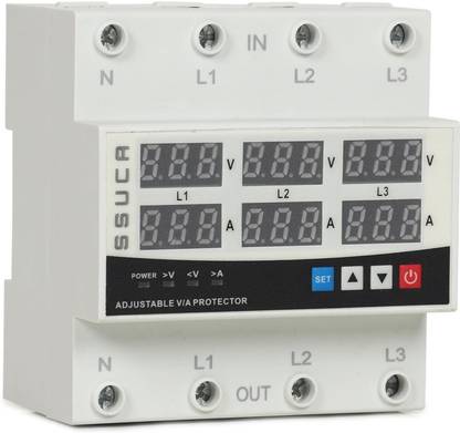 SSUCA 3 Phase Voltage Protector 63A 220V, Automatic Adjustable Voltage Safe Guard for Over/Under Voltage/Short Circuit/Overload Protection, Auto-Reconnect LED Display