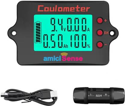 amiciSense Coulomb Counter Meter 8-120V 50A – True Battery Capacity Meter Digital Voltage Tester