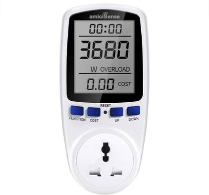 amiciSense Digital Socket Power Meter – Energy Monitor for Voltage, Amps & Frequency Test Digital Voltage Tester
