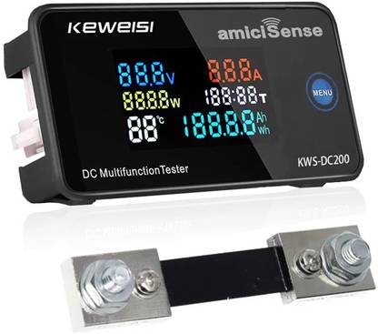 amiciSense 100A DC Energy Meter 6-in-1 Voltage, Current, Power & Energy Monitoring Voltmeter