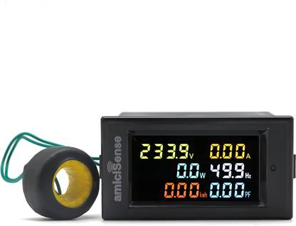 amiciSense Energy Meter 6 in 1, 80V-300V AC 100A Power Meter with Multi-Colour Digital Display Voltmeter