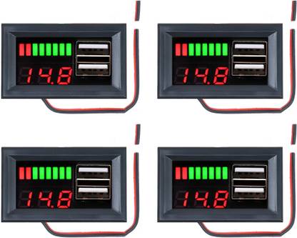 shockley Battery Voltage Indicator 0.56" LED Voltmeter + Dual USB Output car/bike (4 Pc) Voltmeter