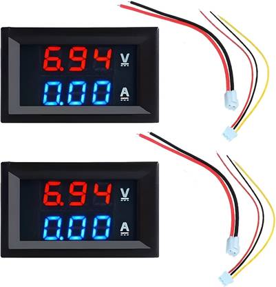 Robo Ocean Mini DC Multimeter [Pack of 2] Voltage (0-100V) & Current (10A) Dual LED Display Voltmeter