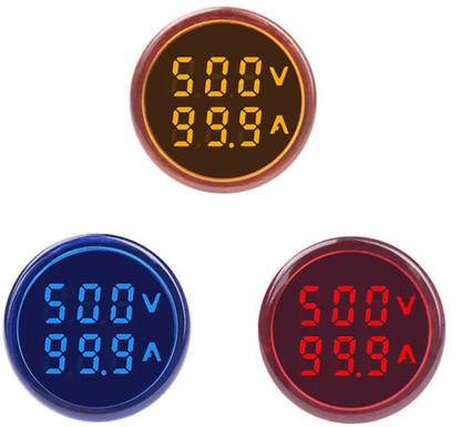 UVKADO Direct AC LED Voltmeter+Ammeter Round 500V,0-100A (Set RYB) Voltmeter