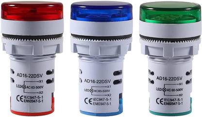DECENT AIR SYSTEM AD16-22DSV 3Pcs Digital LED Display AC 60-500V Red Green Blue Voltmeter