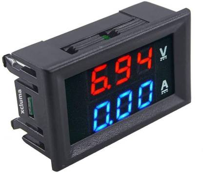 Robodo Digital Voltmeter Ammeter DC 0-100V 10A Dual LED Monitor Panel, Red and Blue Voltmeter