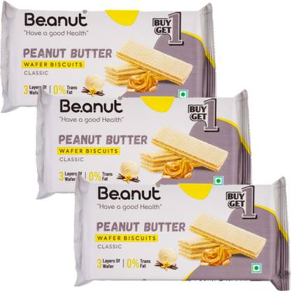 Beanut Buy 1 Get 1 Classic Flavoured Peanut Waffer Biscuit | Pack of 3(6 pieces ) Wafers