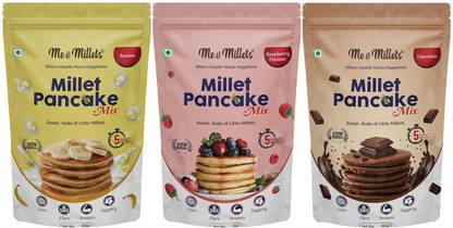 ME & MILLETS Millets Pancake - Assorted Pack of 3 (Banana, Raspberry, Chocolate Flavour) Waffles